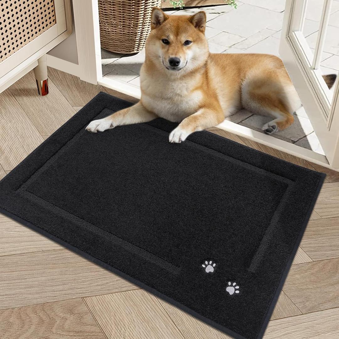BEQHAUSE Dog Door Mat for Muddy Paws 20"x32" Dirt Trapper Absorbent Doormat Non Slip Entryway Rugs Washable Stain Resistant Welcome Floor Mat Soft Low-Profile for Front Back Door, Black (1'8" x 2'8" (Rectangular))