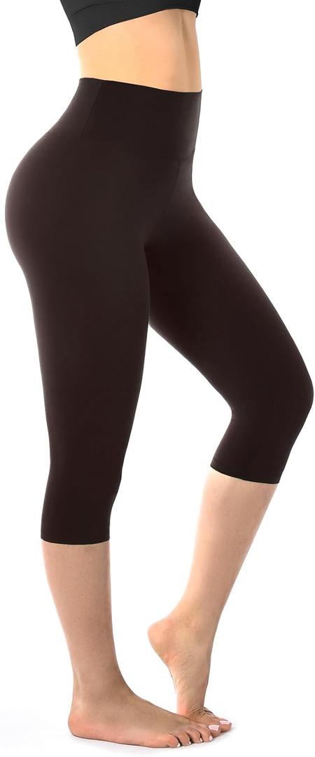 Walifrey Capri Leggings for Women, Buttery Soft High Waisted Leggings for Gym Yoga Workout (Brown, L)