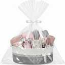 Colingmill Mother's Day Woven Gift Basket Empty for Women with Handles Ribbons Bow Tie Bag, Decorative Woven Gift Basket for Mom, Rope Storage Box Home Decor(14 x 10 x 5.5 Inch,Gray White)