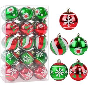 Christmas Ornaments - 30 Pcs 2.4 Inch Shatterproof Plastic Balls Sets, Red & Green Small Tree Hanging Ornaments for Holiday Wreath Party Christmas Tree Decor (B)
