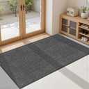 Ultra Thin Indoor Door Mat 24"x47", Washable Door Mat Indoor Entrance, Non Slip Rubber Backing Doormat Low-Profile Inside Entryway Mat, Unique Herringbone Design Entry Mat, Dark Grey (FOLD)
