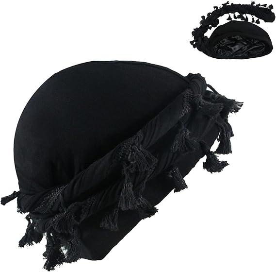 Turban Durag for Men Halo Head Wraps Scarf Satin Silk Lined Cap Turbines with Tassel Trim