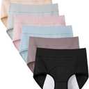 6pcs Incontinence Underwear for Women, High Waisted Ladies Underwear, Reusable Cotton Panties, Washable, 3X-Large, Multi Colored