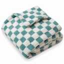 Checkered Baby Blanket Neutral Ultra Soft Fuzzy 30 X 40 Inches Cozy Baby Blankets with 3D Chessboard Grid Warm Comfort Reversible Baby Bed Blanket for Toddlers Infant or Newborn (Green and White)
