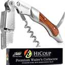 Hicoup Opener - Professional Corkscrews for Bottles w/Foil Cutter and Cap Remover - Manual Key for Servers, Waiters, Bartenders and Home Use - Stainless Steel With Sandalwood