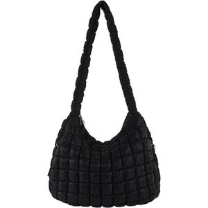 Puffer Tote Bag for Women Quilted Carryall Bags Large Crossbody Bag Puffy Shoulder Bag Lightweight Hobo Handbags (One Size, Black)