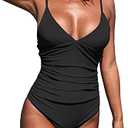 CUPSHE Women's One Piece Swimsuit Tummy Control V Neck Bathing Suits XL Black