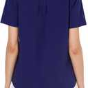 Women's V-Neck Ruffle Design Polo Shirts Short Sleeve Collared Loose Casual Tunic Blouses with Pocket (Blue, S)