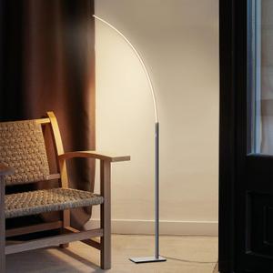 TACAHE Arc Corner Floor Lamp - 3000K Warm White & 3 Brightness Presets - Curved LED Accent Lamp with Touch Switch - 63" Modern Standing Lamp for Bedroom, Living Room - 12W - Silver
