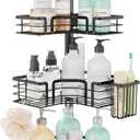 SWTYMIKI Shower Caddy Tension Pole - 4-Tier Corner Shower Organizer Tension Rod with Soap Holder, Toothbrush Holder & 4 Hooks, Adjustable Stainless Steel Bathroom Organizer 27.6 to 108.3 inch, Black