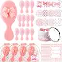 48 Pcs Gifts for Mother's Day Bow Party Favors Bow Mini Hair Brush and Little Compact Mirror with Inspirational Cards for Women Mom Girls Princess Coquette Party Favors(Cute,Pink)