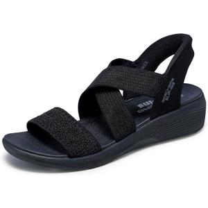 Skechers Women's Arya-Very Demure Hands Free Slip-ins Wedge Sandal (9, Black/Black)