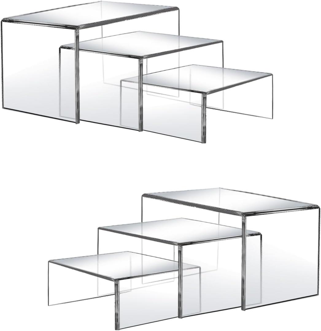 6 Pcs Acrylic Display Risers, 2 Sets Small Size Clear Shelf Riser, 0.15" Thick Acrylic Risers Display Stands, Clear Risers for Dessert, Cupcake, Candy, Figure Jewelry Showcase ((3"x4"x5")x2Set)
