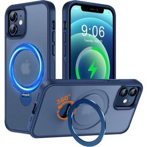Multi-in-1 [Magnetic+ Kickstand+ Ring Holder] for iPhone 12/12 Pro Case, Compatible with MagSafe, 360 Rotatable Stand with Military Shockproof Silicone Frame Protection Magnetic Cover, Blue