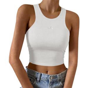 LouKeith Womens Cropped Tank Tops Racerback High Neck Ribbed Cotton Fitted Sleeveless Crop Tank Basic Top (Medium, White)