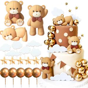 JeVenis Luxury Beige Brown Bear Cake Decoration Beige Brown Balls Cake Topper Boho Bears Cake Cake Decoration Baby Shower Birthday Cake Decoration