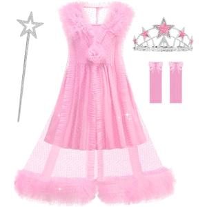 Aolliya Pink Witch Dress for Girls 2 Piece Good Witch Costumes Halloween Fancy Dress Up Party Birthday Cosplay Outfits (4-5 Years)
