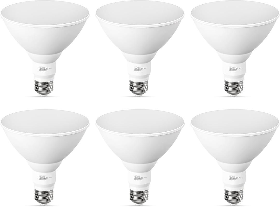 Soft White PAR38 LED Flood Light Bulbs Outdoor, 3000K Warm Glow, 13W, 100W Equivalent, 1050 Lumens, Dimmable Waterproof E26 Bulb for Patio, Porch, Yard, 6 Pack