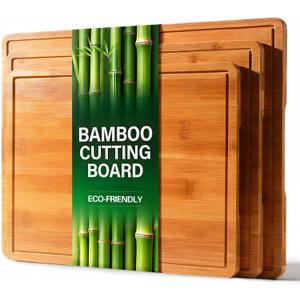 Zarler Bamboo Cutting Boards for Kitchen, Durable Wood Cutting Board with Juice Grooves and Handles, Wooden Chopping Board Set for Meal Prep, 500 Carbonized Bamboo, XL Size, Ideal Kitchen Gift (Brown)