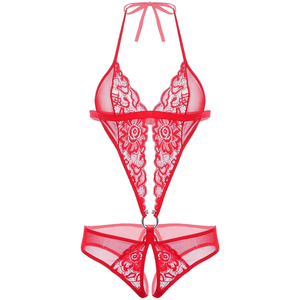 Avidlove Women Deep V Lingerie Mini One Piece Lace Bodysuit Red (XL, Red)