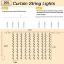 200 LED Curtain String Lights 9.8 * 6.6FT Plug in Fairy with Timer and 8 Modes, Waterproof Window Wall for Bedroom Wedding Party Indoor Outdoor Christmas Decor