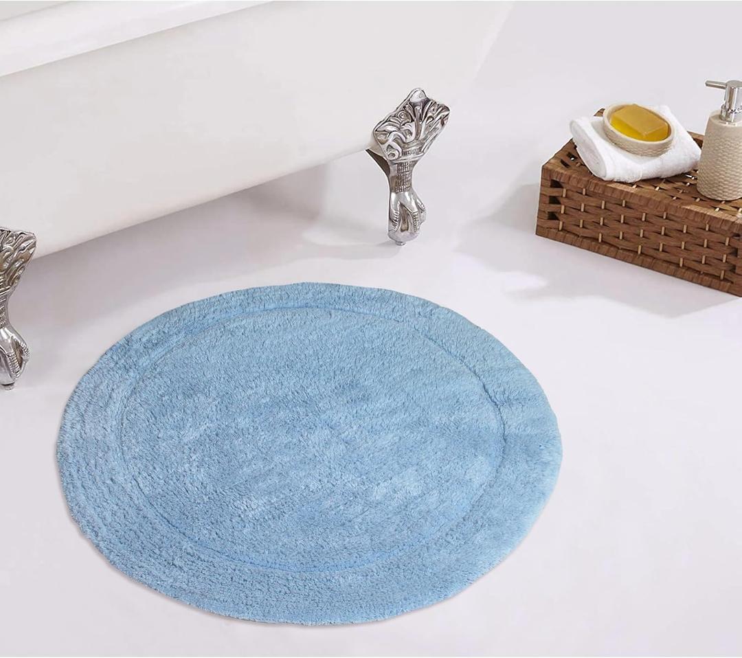 Home Weavers Waterford Collection 100% Cotton Tufted Bath Rug, Extra Soft and Absorbent Bath Rugs, Non-Slip Plush Bath Carpet, Machine Wash Dry, Bath Rugs for Bathroom Floor, 22" Round, Blue
