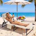 3-in-1 Sun Tanning Chair with Face Holes, Folding Chaise Lounge Chairs, 5-Position Adjustable Lounge Chair Outdoor with 2 Side Pocket & Pillow, for Pool Beach, Patio, Camping, Beige