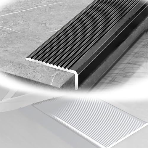 Stair Edge Trim 36" Aluminum Stair Nosing, Non-Slip Stair Edge Protector L Molding Edging Trim Strip for Staircase Step (Black, Pack of 2)
