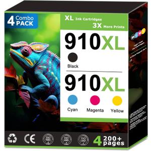 910XL Ink Cartridges Compatible With HP 910 Ink Combo Pack Work with OfficeJet Pro 8020 8025 8035 8015e 8028e 8010 8010e 8022 8022e Printer High Yield 910 Black 910 Color, with V19.7.1 Chip (4 Pack)
