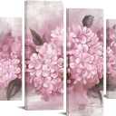 FuShvre Pink Flower Wall Art Hydrangea Floral Canvas Painting Prints for Home Bedroom Living Room Wall Decor Framed Large