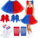 Newcotte Set of 4 Halloween Clown Costume for Girls Include Tutu Skirt with Hair Bow Fishnet Gloves and Striped Soccer Socks