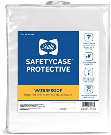 Sealy Baby SafetyCase Breathable Waterproof Crib Mattress Protector Pad, Toddler Bed Cover, Zippered Bedding Encasement, Noiseless, Machine Washable / Dryer Friendly, 52x28” - White
