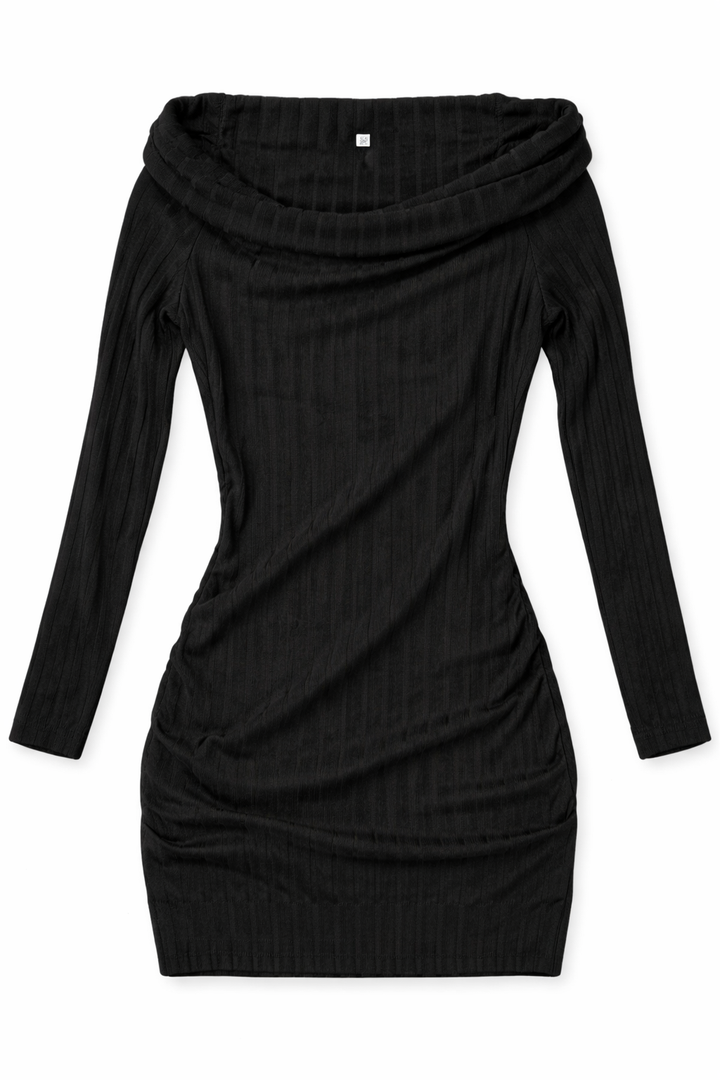 Women's Sexy Off Shoulder Midi Dress Long Sleeve Bodycon Ruched Cocktail Party Dresses Medium