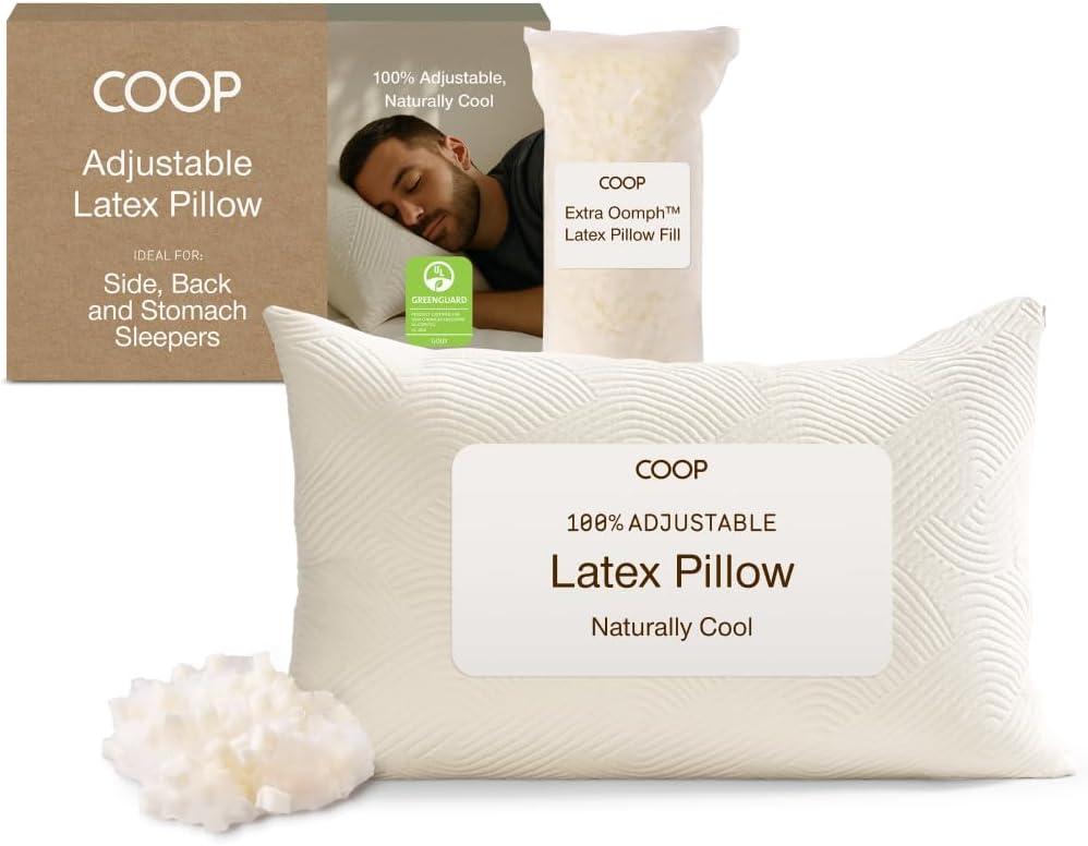 Coop Home Goods Adjustable Latex Pillow Queen, Talalay Latex & Microfiber Fill, Best Pillows for Sleeping, Ergonomic, Naturally Cooling, Eco-Friendly, Medium Firm for Back, Side & Stomach Sleepers (Classic)
