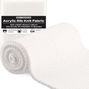 2x2 Acrylic Rib Knit Fabric, Warm & Soft, Stretchy Knitted Ribbing for Cuffs, Collars and Waistbands, Acrylic-Polyester Blend, 6.5 x 33.5 Inches (Off White, 6.5 x 33.5 Inches)