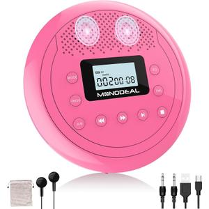 【𝟐𝟎𝟐4 𝐔𝐩𝐠𝐫𝐚𝐝𝐞𝐝】 MONODEAL Rechargeable CD Player with Speakers, Anti-Skip CD Player for Car and Home, Portable Player with Headphones for Audio Book Music (Rose Red)