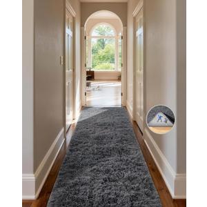 Ophanie Runner Rug for Hallway, 2x6 Upgrade Non-Slip Fluffy Soft Bedside Rugs, Bedroom Living Room Grey Shaggy Gray Carpet for Kids Girls Boys Dorm Nursery Home Decor Aesthetic 
