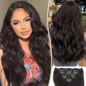 KooKaStyle Clip in Hair Extensions for Women,7PCS 20 Inch Dark Brown Hair Extensions Clip Ins Soft and Natural Hair Pieces for Women Thick Long Wavy