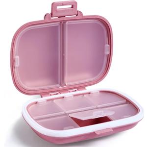 Holii Travel Pill Organizer, 8 Compartments Portable Pill Case, Daily Pill Box to Hold Vitamins, Small Pill Container for Pocket Purse Medicine OrganizerPink (Pink)