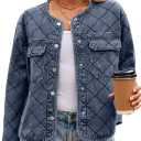 Glamaker Jean Jacket Women Denim Long Sleeve Button Down Diamond Quilted Lightweight Jackets Fall Winter Shacket Coats L