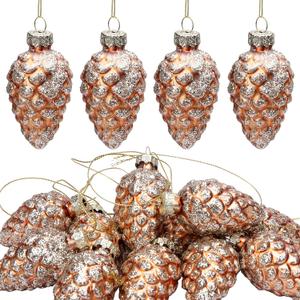Watayo 12 Pcs Christmas Pinecone Glass Ornaments, Fall Hanging Pine Cone Painted Glass Ornaments, Glitter Pinecone Christmas Ornament for Xmas Tree DIY Crafts Fall Thanksgiving Day Decoration