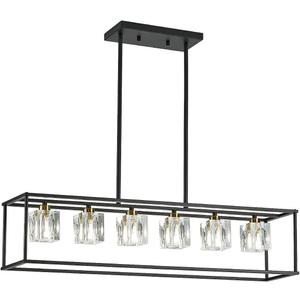 Soilsiu Modern Crystal Chandeliers for Dining Room, Island Light Fixture Over Table,6-Light Height Adjustable Hanging Rectangular Pendant Light Fixtures for Kitchen, Living Room, Bedroom
