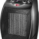 Kismile Small Electric Space Heater Ceramic Space Heater, Portable Heater Fan for Office with Adjustable Thermostat and Overheat Protection ETL Listed for Kitchen, 750W/1500W (Black)