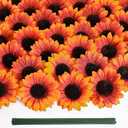 Coferset 40pcs Fake Sunflower Heads with Stems, 4" Fall Sunflower Artificial Silk Flower Heads for Party Baby Shower Wedding Making Handicrafts Home Fall Decor(Fall Orange)