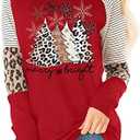 Christmas T Shirt Womens Merry and Bright Shirt Xmas Leopard Print Tree T-Shirt Holiday Graphic Tee Tops, Medium
