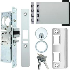 Summit Doorware Adams Rite Style Latch Storefront Door Mortise Deadlatch Lock Exit Paddle Handle Kit w/Mortise Cylinder & Keys, Push Door to Left (Aluminum, 1-1/8'' Backset), SDWDLPHLH