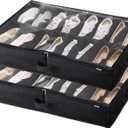 VEVOR Under Bed Shoe Storage Organizer, Set of 2, Total 32 Compartments, Underbed Shoes Closet Storage Solution with Clear Window, Breathable, Foldable Fabric Container Box with Reinforced Handles (Black)