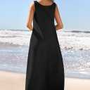 MEROKEETY Women's Boho Maxi Sundress 2025 Summer Beach Dress Scoop Neck Sleeveless Loose Tank Dress (Black, S)