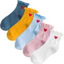 3/5 Pairs Cute Heart Socks Ruffle Socks Ankle Socks for Women Crew Socks Gifts for Womens Socks