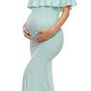 Glampunch Womens Off Shoulder Maternity Dress Ruffles Elegant Slim Gowns Fit Maxi Photography Dress (Light Blue), XL